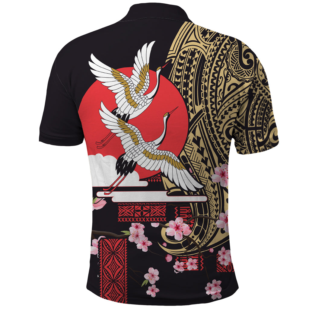 Japanese Culture and Hawaiian Tribal Polo Shirt Sakura Blossom Tapa Pattern