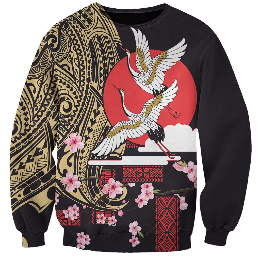 Japanese Culture and Hawaiian Tribal Sweatshirt Sakura Blossom Tapa Pattern