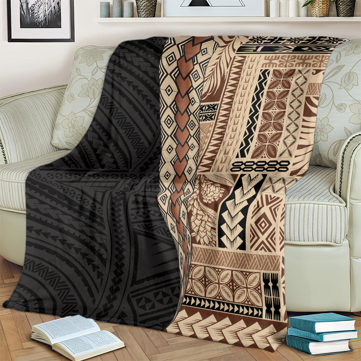Samoa Siapo Motif Half Style Blanket Brown Version