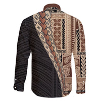 Samoa Siapo Motif Half Style Family Matching Off The Shoulder Long Sleeve Dress and Hawaiian Shirt Brown Version