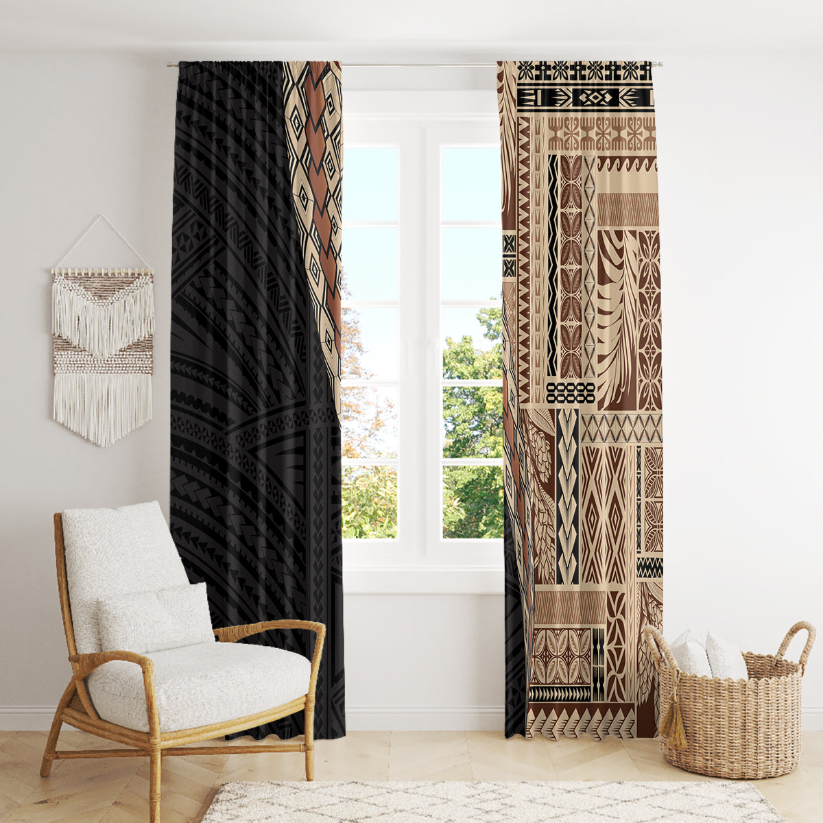 Samoa Siapo Motif Half Style Window Curtain Brown Version