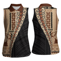Samoa Siapo Motif Half Style Women Sleeveless Polo Shirt Brown Version