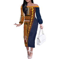 Samoa Siapo Motif Half Style Family Matching Off The Shoulder Long Sleeve Dress and Hawaiian Shirt Colorful Version