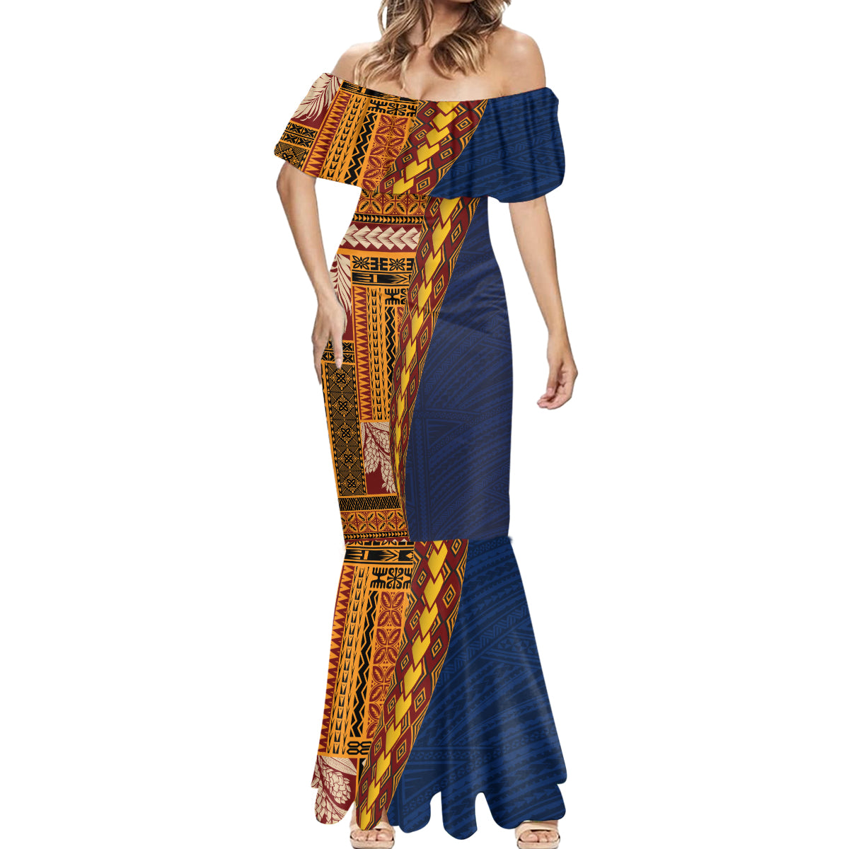 Samoa Siapo Motif Half Style Mermaid Dress Colorful Version