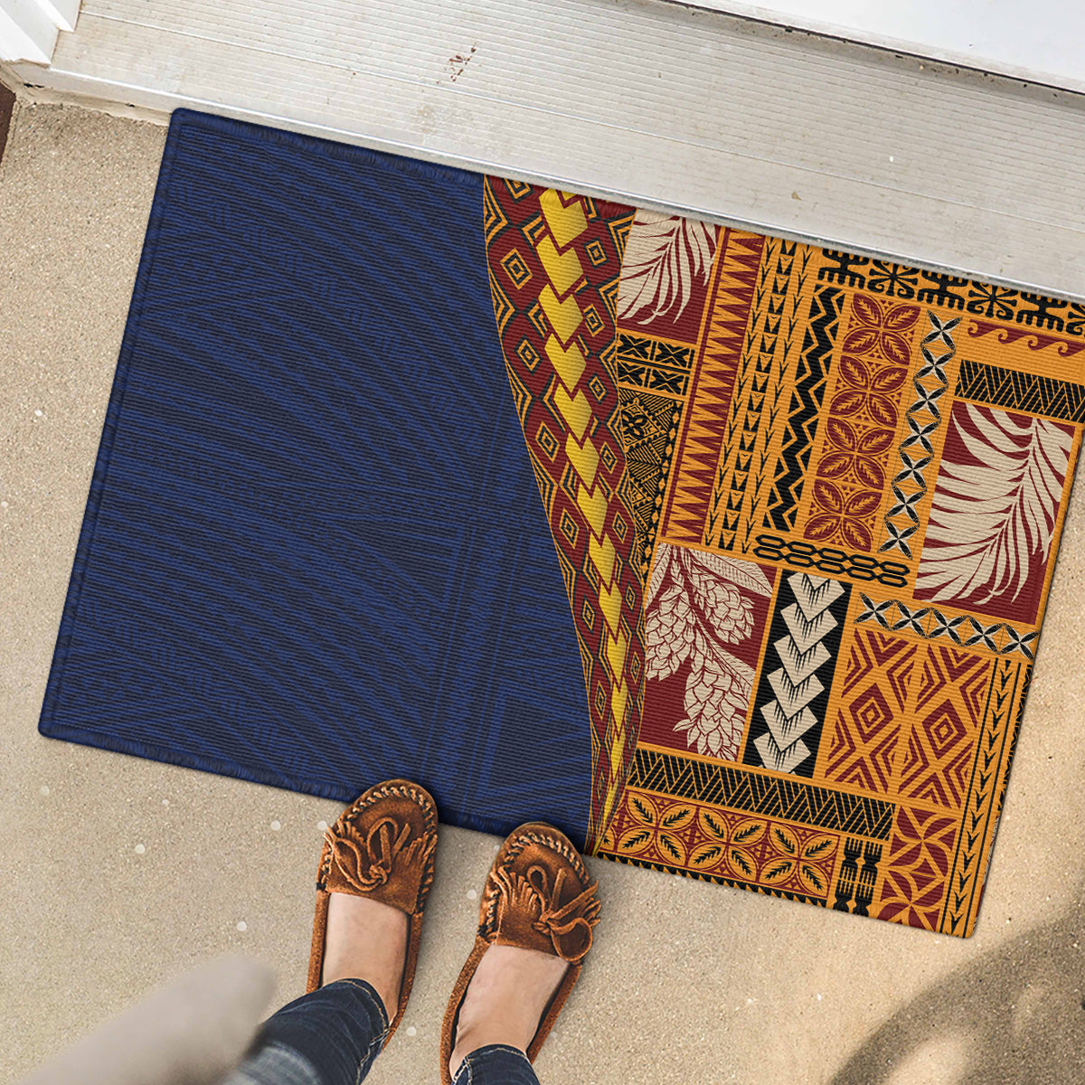 Samoa Siapo Motif Half Style Rubber Doormat Colorful Version