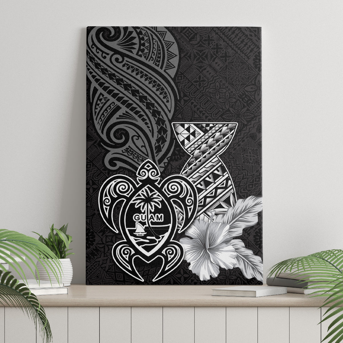 Guam Latte Stone Chamorro Culture Canvas Wall Art Tapa Pattern