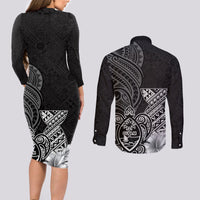 Guam Latte Stone Chamorro Culture Couples Matching Long Sleeve Bodycon Dress and Long Sleeve Button Shirt Tapa Pattern LT03 - Polynesian Pride