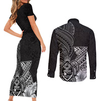 Guam Latte Stone Chamorro Culture Couples Matching Short Sleeve Bodycon Dress and Long Sleeve Button Shirt Tapa Pattern LT03 - Polynesian Pride