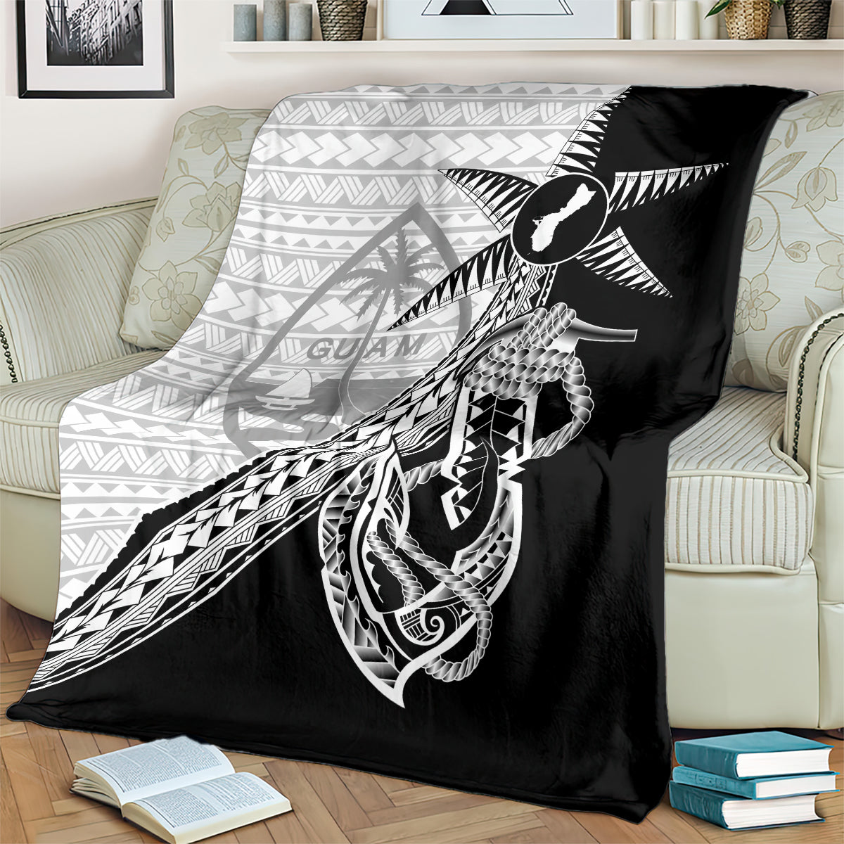 Guam Fish Hook and Palm Tree Blanket Polynesian Pattern Half Style