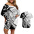 Guam Fish Hook and Palm Tree Couples Matching Off Shoulder Short Dress and Hawaiian Shirt Polynesian Pattern Half Style