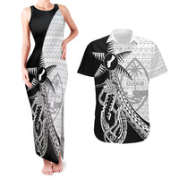 Guam Fish Hook and Palm Tree Couples Matching Tank Maxi Dress and Hawaiian Shirt Polynesian Pattern Half Style LT03 White - Polynesian Pride