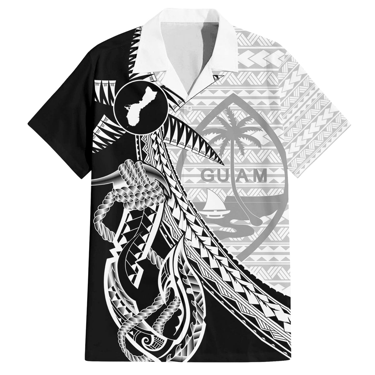Guam Fish Hook and Palm Tree Family Matching Puletasi and Hawaiian Shirt Polynesian Pattern Half Style