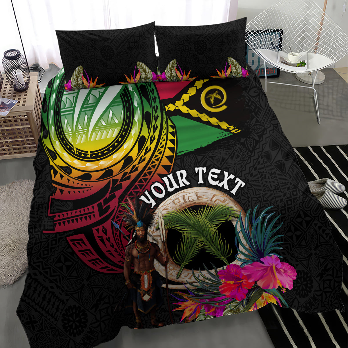 Personalised Vanuatu 44th Anniversary Bedding Set Boars Tusk and Melanesian Warrior Indipendens Dei LT03 - Polynesian Pride