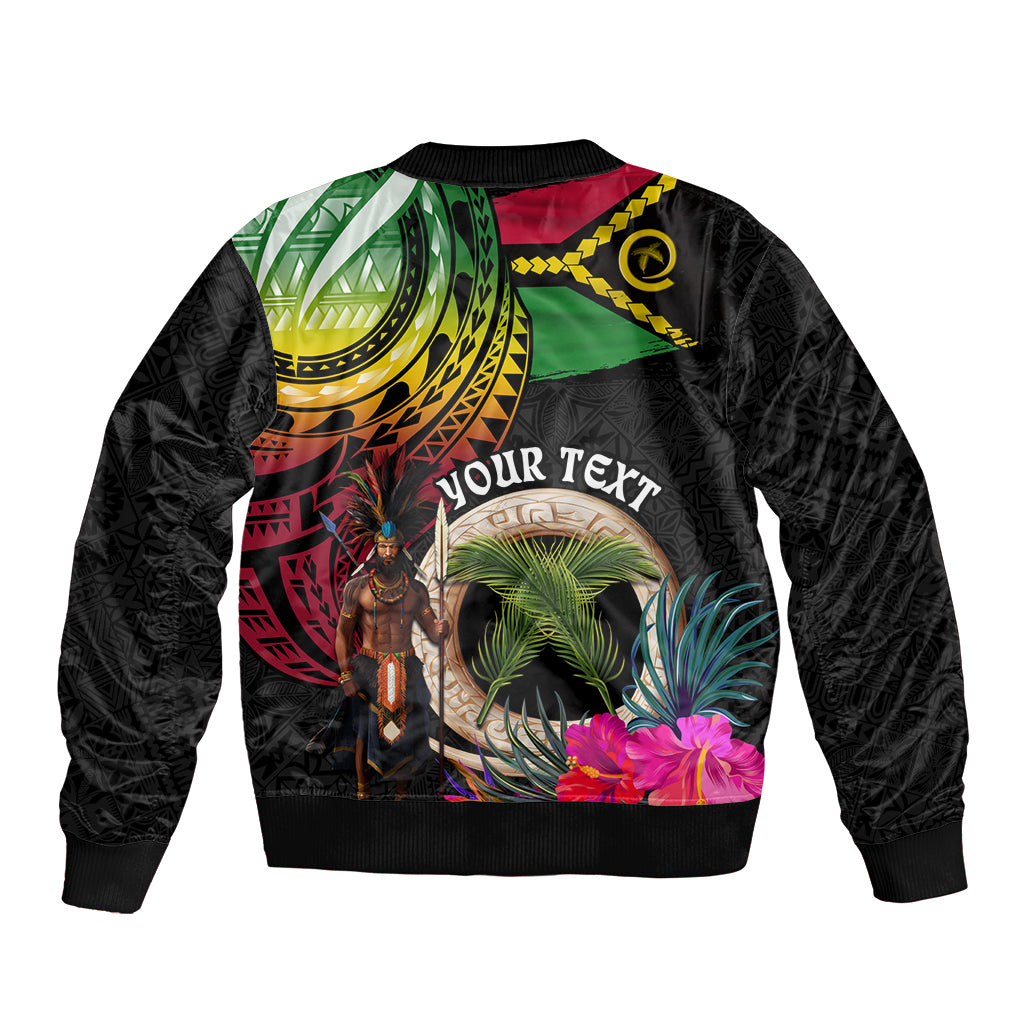 Personalised Vanuatu 44th Anniversary Bomber Jacket Boars Tusk and Melanesian Warrior Indipendens Dei