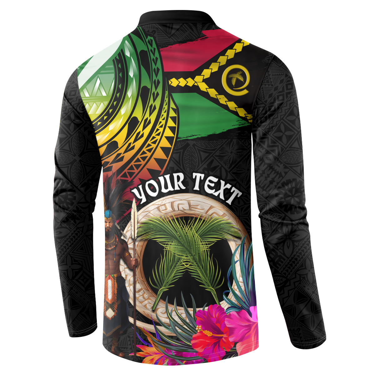Personalised Vanuatu 44th Anniversary Button Sweatshirt Boars Tusk and Melanesian Warrior Indipendens Dei