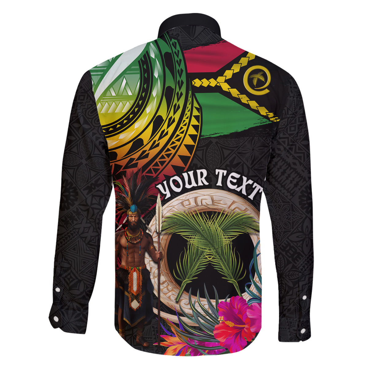 Personalised Vanuatu 44th Anniversary Family Matching Mermaid Dress and Hawaiian Shirt Boars Tusk and Melanesian Warrior Indipendens Dei