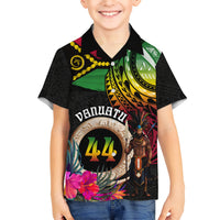 Personalised Vanuatu 44th Anniversary Kid Hawaiian Shirt Boars Tusk and Melanesian Warrior Indipendens Dei LT03 Kid Black - Polynesian Pride