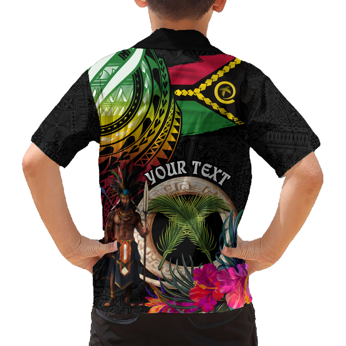 Personalised Vanuatu 44th Anniversary Kid Hawaiian Shirt Boars Tusk and Melanesian Warrior Indipendens Dei LT03 - Polynesian Pride