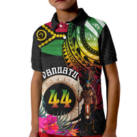 Personalised Vanuatu 44th Anniversary Kid Polo Shirt Boars Tusk and Melanesian Warrior Indipendens Dei