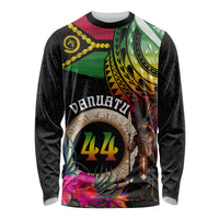 Personalised Vanuatu 44th Anniversary Long Sleeve Shirt Boars Tusk and Melanesian Warrior Indipendens Dei LT03 Unisex Black - Polynesian Pride