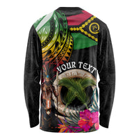 Personalised Vanuatu 44th Anniversary Long Sleeve Shirt Boars Tusk and Melanesian Warrior Indipendens Dei LT03 - Polynesian Pride