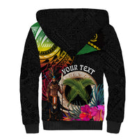 Personalised Vanuatu 44th Anniversary Sherpa Hoodie Boars Tusk and Melanesian Warrior Indipendens Dei