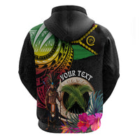Personalised Vanuatu 44th Anniversary Zip Hoodie Boars Tusk and Melanesian Warrior Indipendens Dei