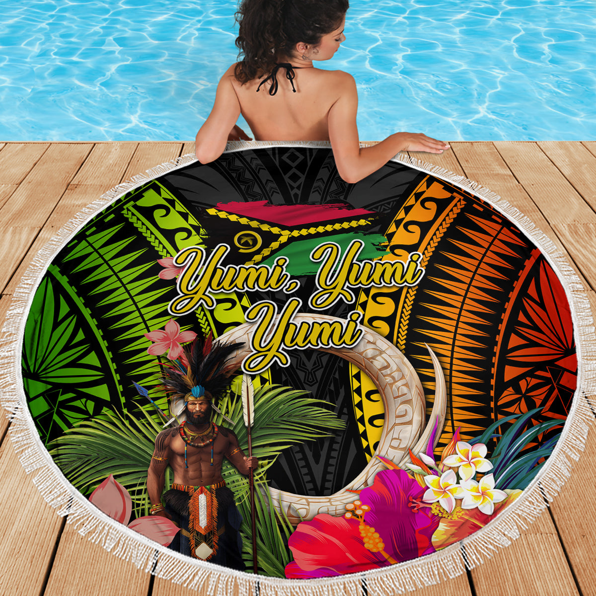 Vanuatu Independence Day Beach Blanket Boars Tusk and Melanesian Warrior Indipendens Dei