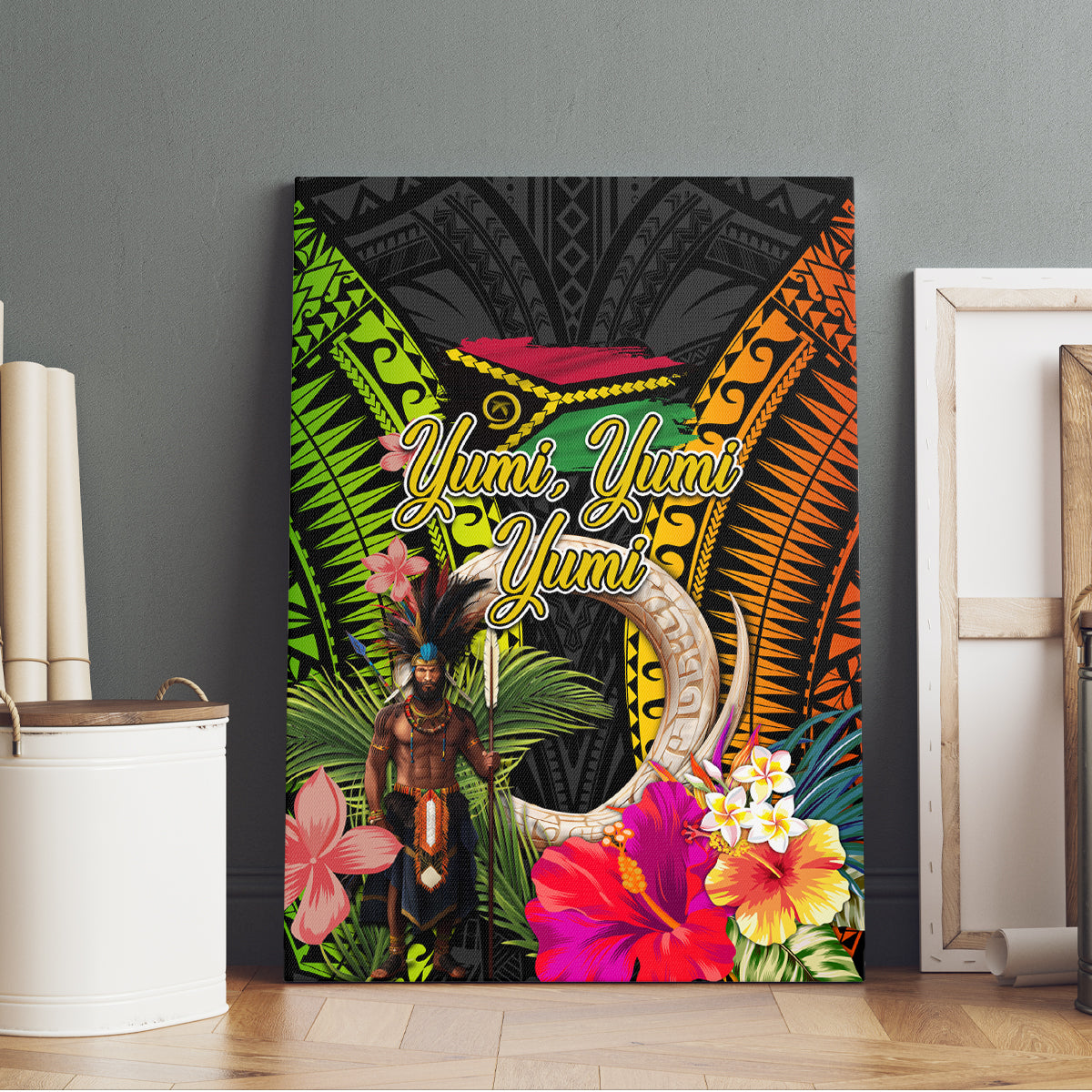 Vanuatu Independence Day Canvas Wall Art Boars Tusk and Melanesian Warrior Indipendens Dei