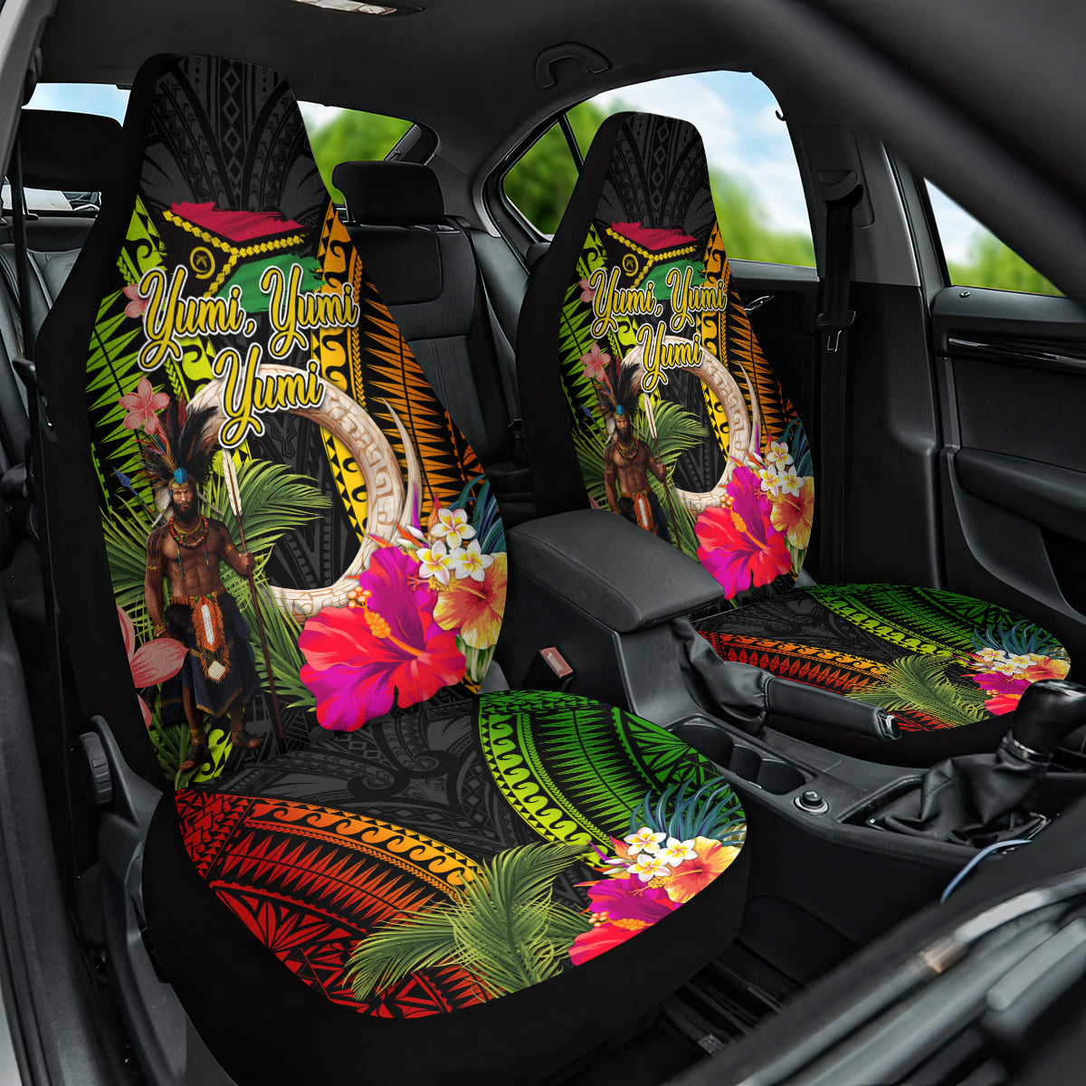 Vanuatu Independence Day Car Seat Cover Boars Tusk and Melanesian Warrior Indipendens Dei
