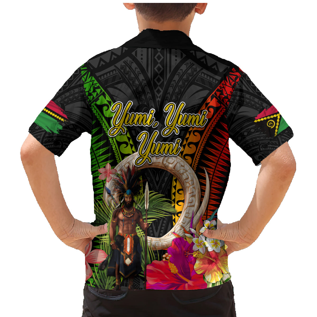 Vanuatu Independence Day Family Matching Mermaid Dress and Hawaiian Shirt Boars Tusk and Melanesian Warrior Indipendens Dei