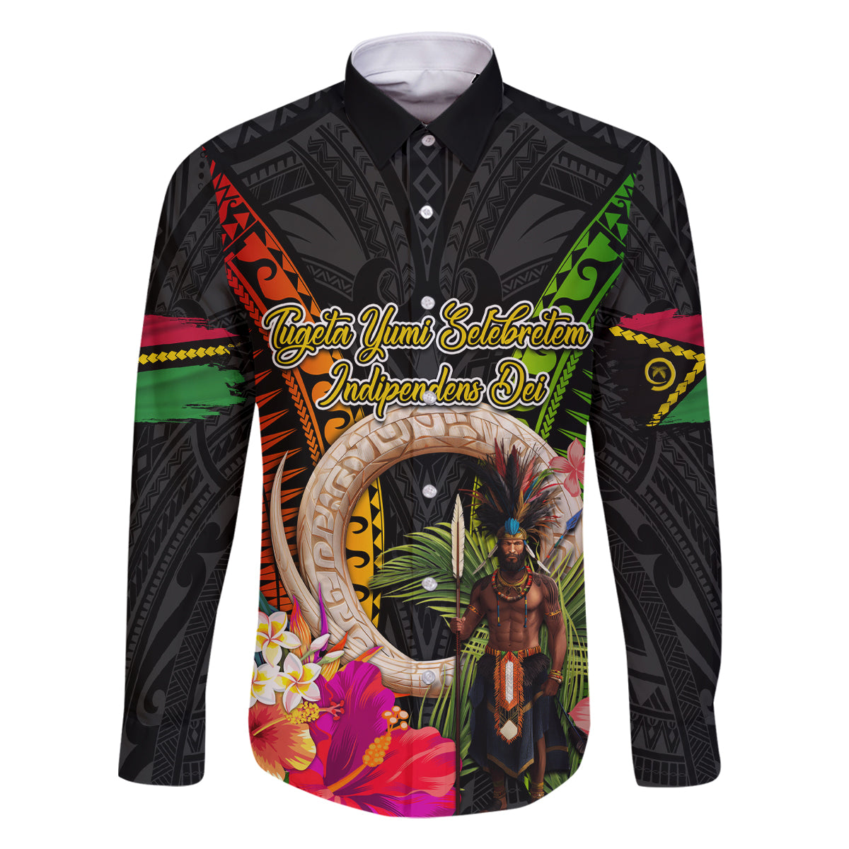 Vanuatu Independence Day Family Matching Mermaid Dress and Hawaiian Shirt Boars Tusk and Melanesian Warrior Indipendens Dei