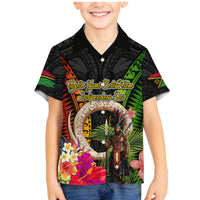 Vanuatu Independence Day Family Matching Mermaid Dress and Hawaiian Shirt Boars Tusk and Melanesian Warrior Indipendens Dei