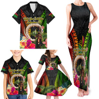 Vanuatu Independence Day Family Matching Tank Maxi Dress and Hawaiian Shirt Boars Tusk and Melanesian Warrior Indipendens Dei