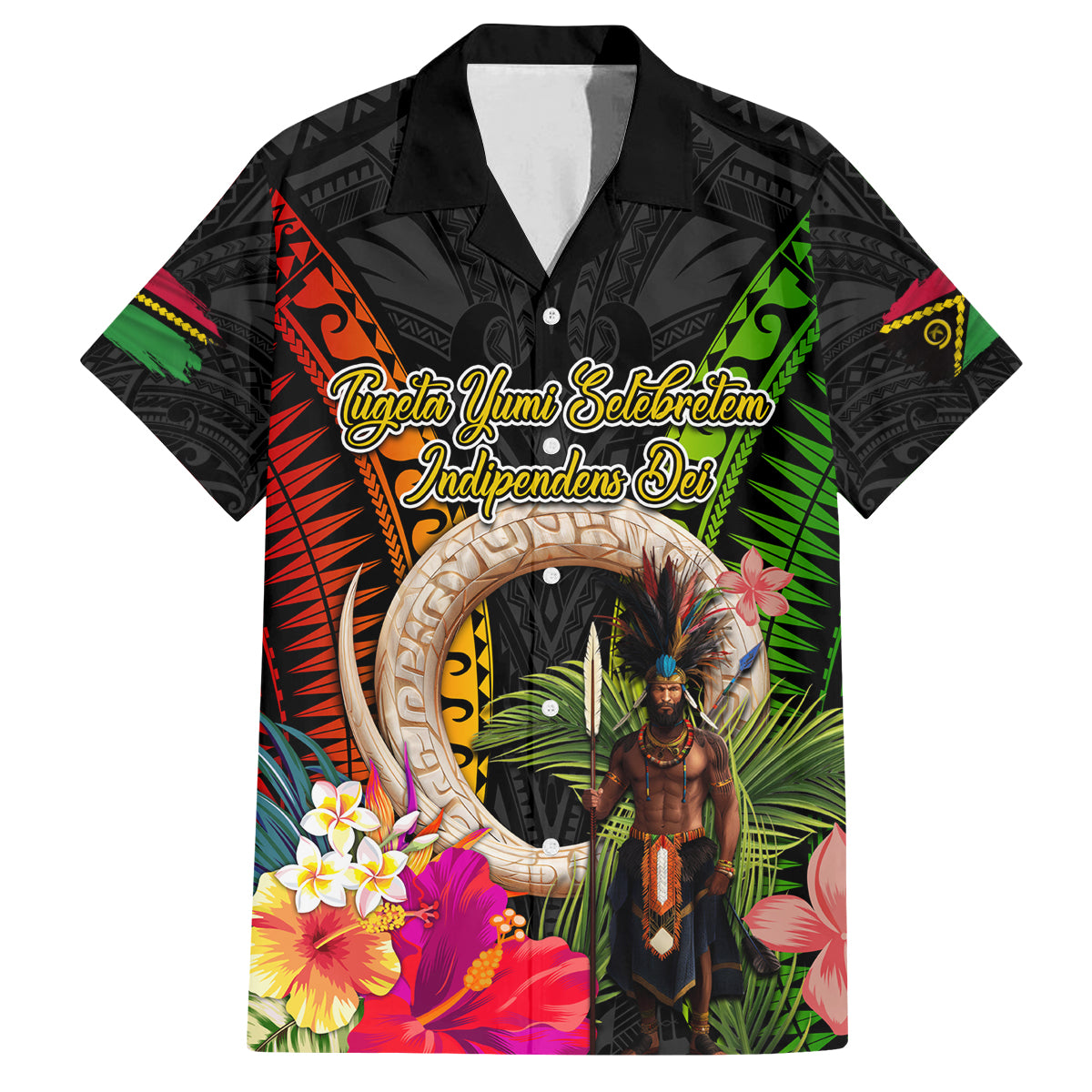 Vanuatu Independence Day Family Matching Tank Maxi Dress and Hawaiian Shirt Boars Tusk and Melanesian Warrior Indipendens Dei