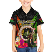 Vanuatu Independence Day Kid Hawaiian Shirt Boars Tusk and Melanesian Warrior Indipendens Dei LT03 Kid Black - Polynesian Pride