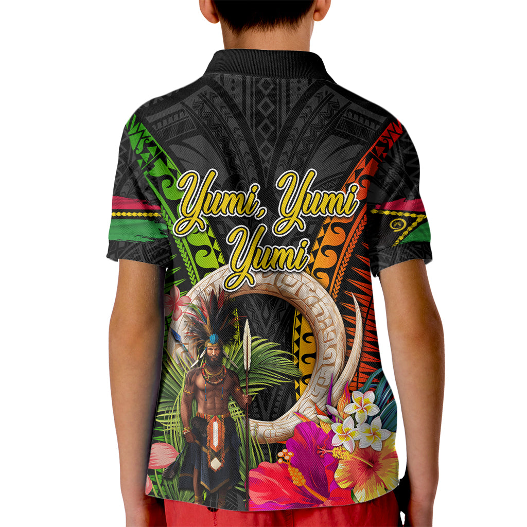 Vanuatu Independence Day Kid Polo Shirt Boars Tusk and Melanesian Warrior Indipendens Dei