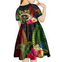 Vanuatu Independence Day Kid Short Sleeve Dress Boars Tusk and Melanesian Warrior Indipendens Dei