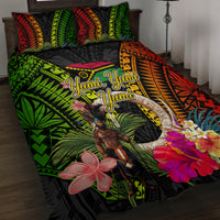 Vanuatu Independence Day Quilt Bed Set Boars Tusk and Melanesian Warrior Indipendens Dei LT03 Black - Polynesian Pride