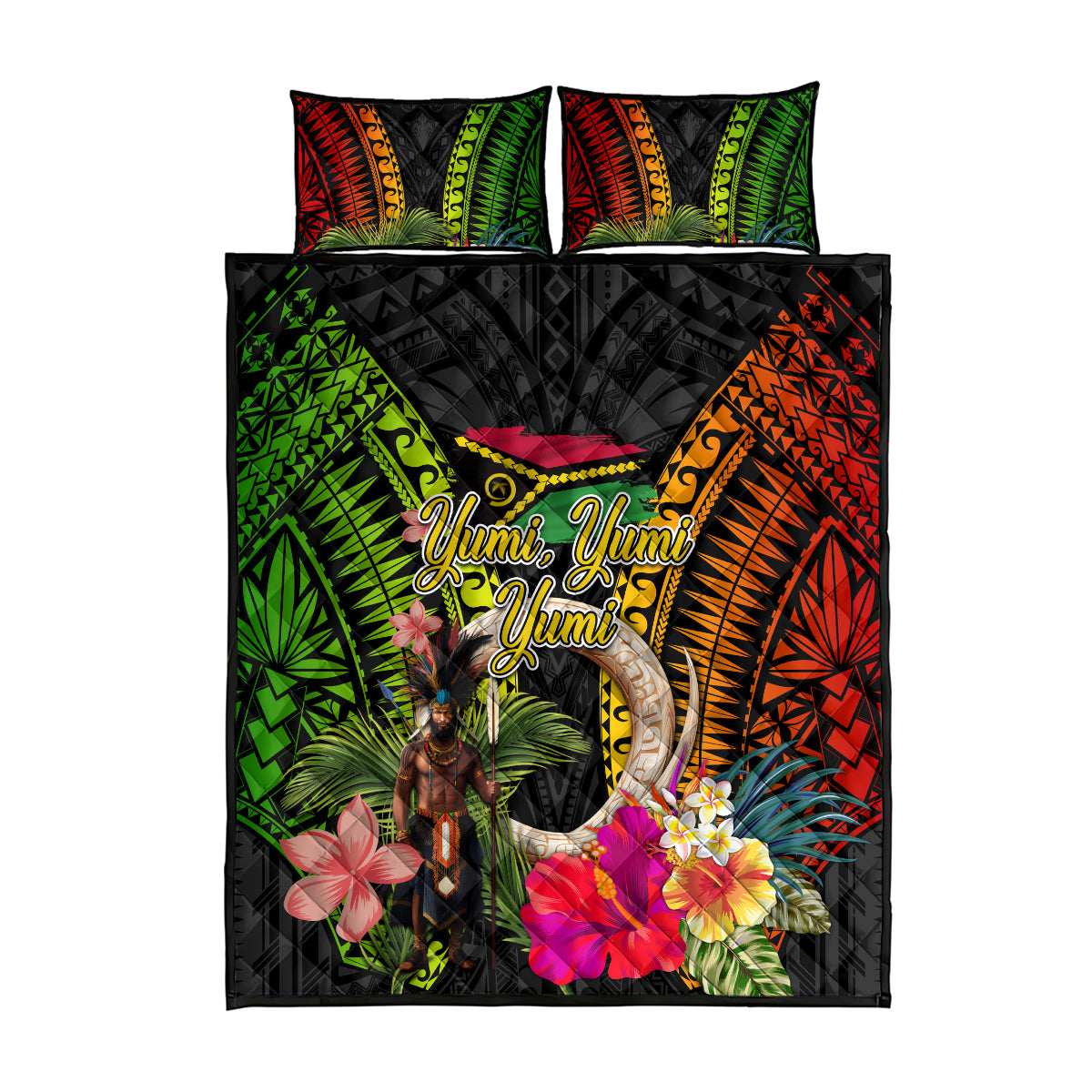 Vanuatu Independence Day Quilt Bed Set Boars Tusk and Melanesian Warrior Indipendens Dei LT03 - Polynesian Pride