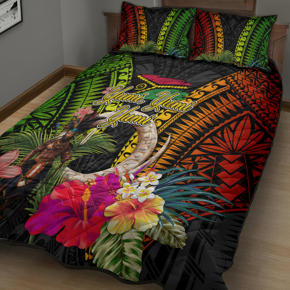 Vanuatu Independence Day Quilt Bed Set Boars Tusk and Melanesian Warrior Indipendens Dei LT03 - Polynesian Pride