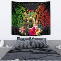 Vanuatu Independence Day Tapestry Boars Tusk and Melanesian Warrior Indipendens Dei