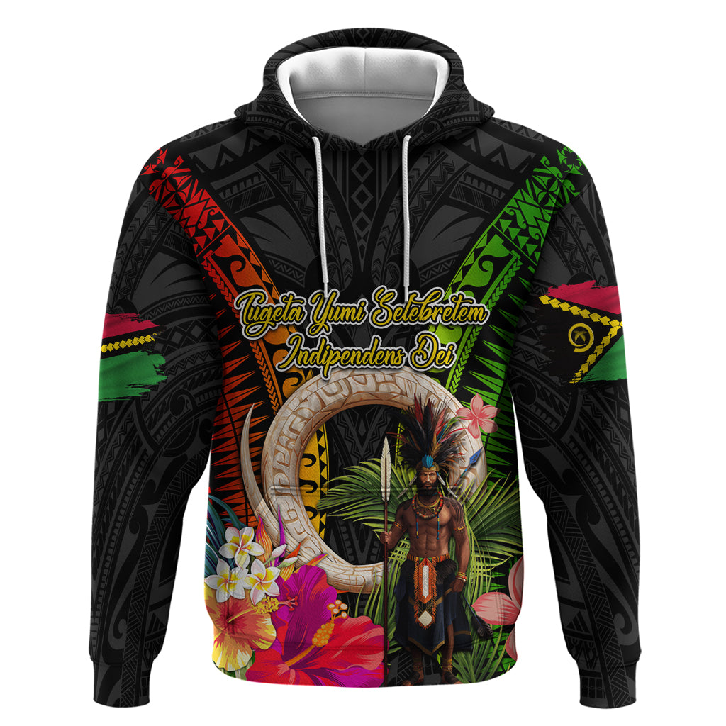 Vanuatu Independence Day Zip Hoodie Boars Tusk and Melanesian Warrior Indipendens Dei