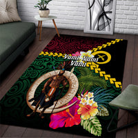 Vanuatu Indipendens Dei Area Rug Boars Tusk and Melanesian Warrior Hibiscus