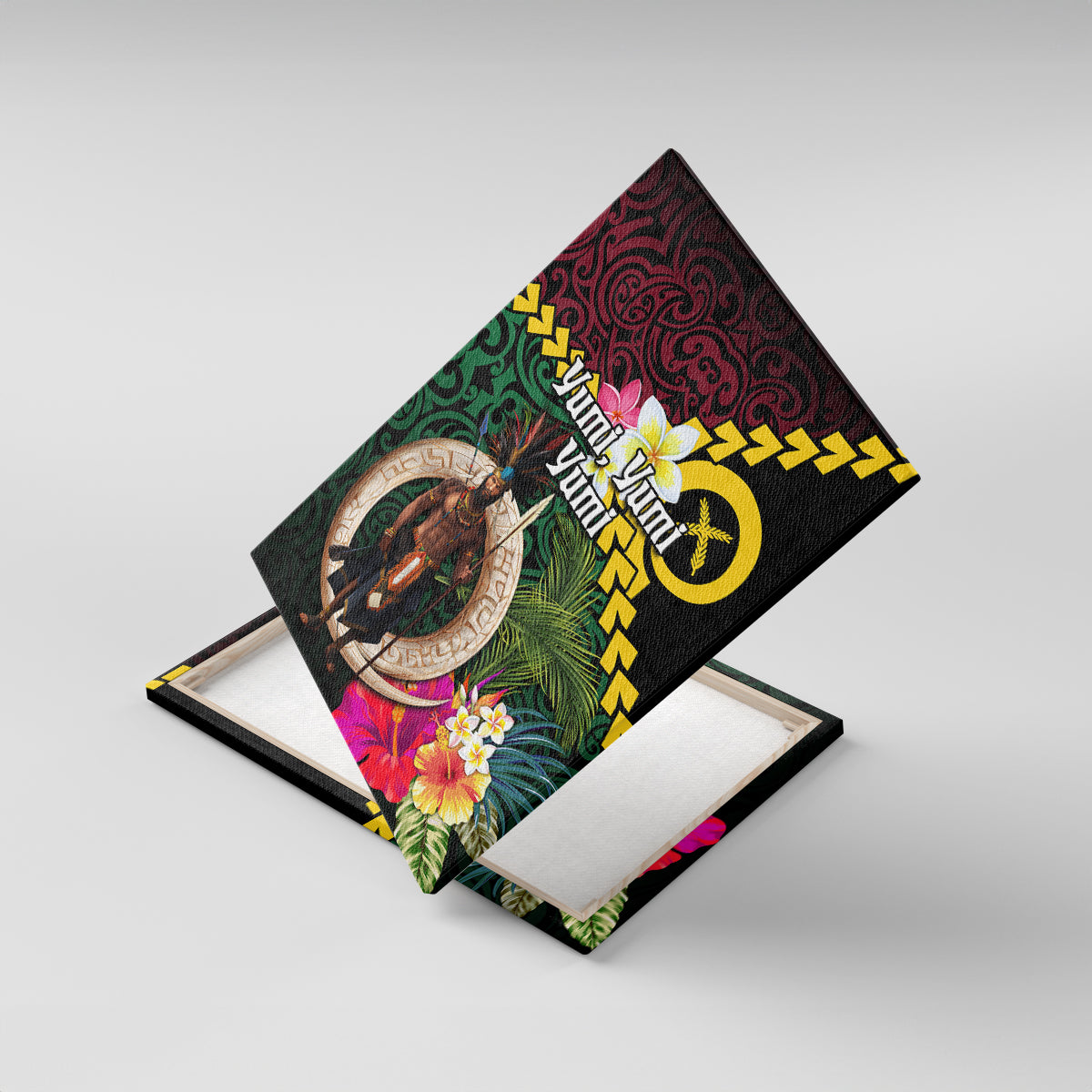 Vanuatu Indipendens Dei Canvas Wall Art Boars Tusk and Melanesian Warrior Hibiscus