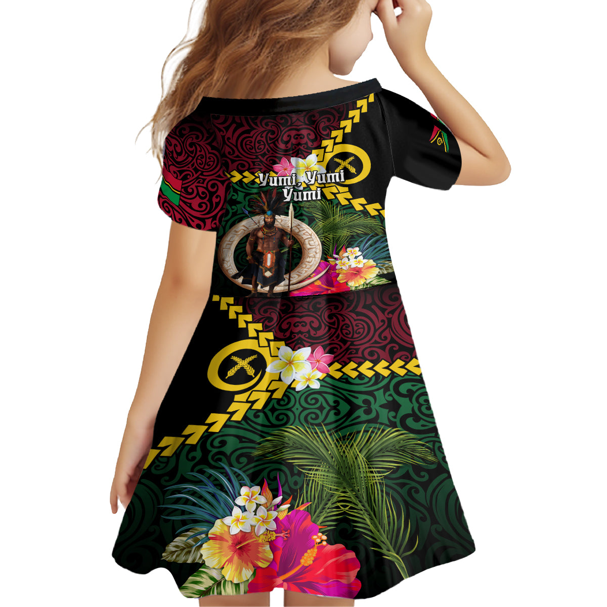 Vanuatu Indipendens Dei Family Matching Tank Maxi Dress and Hawaiian Shirt Boars Tusk and Melanesian Warrior Hibiscus
