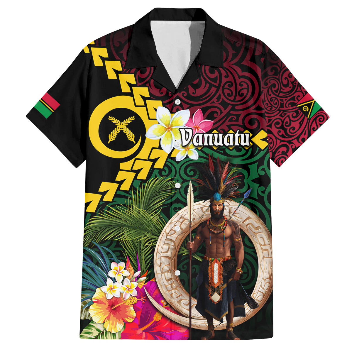 Vanuatu Indipendens Dei Family Matching Tank Maxi Dress and Hawaiian Shirt Boars Tusk and Melanesian Warrior Hibiscus