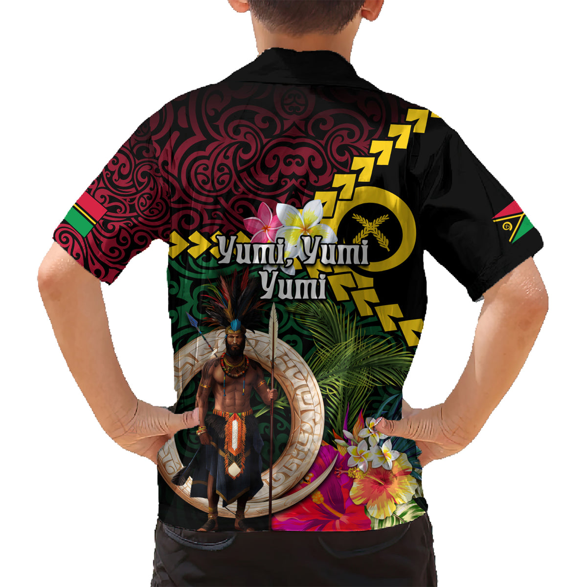 Vanuatu Indipendens Dei Hawaiian Shirt Boars Tusk and Melanesian Warrior Hibiscus