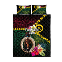 Vanuatu Indipendens Dei Quilt Bed Set Boars Tusk and Melanesian Warrior Hibiscus LT03 - Polynesian Pride