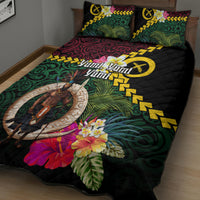Vanuatu Indipendens Dei Quilt Bed Set Boars Tusk and Melanesian Warrior Hibiscus LT03 - Polynesian Pride
